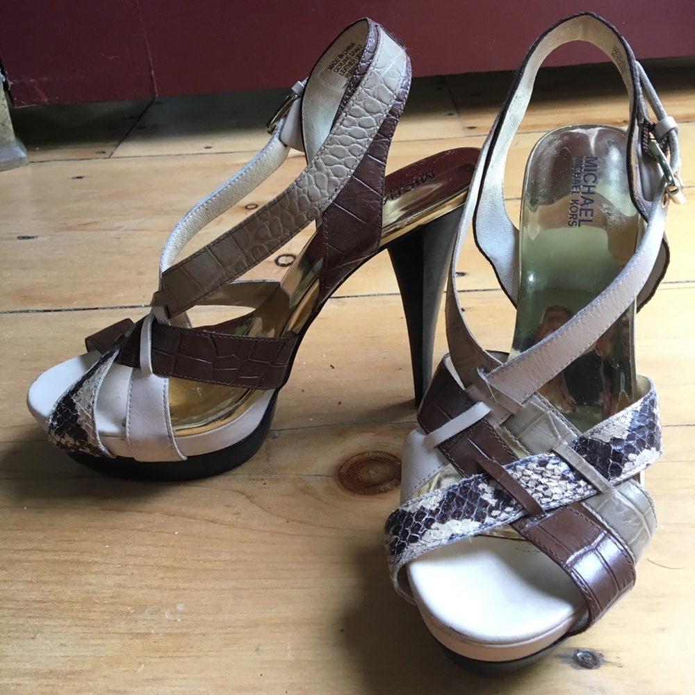 Michael Kors Snakeskin Strappy Platform Sandals